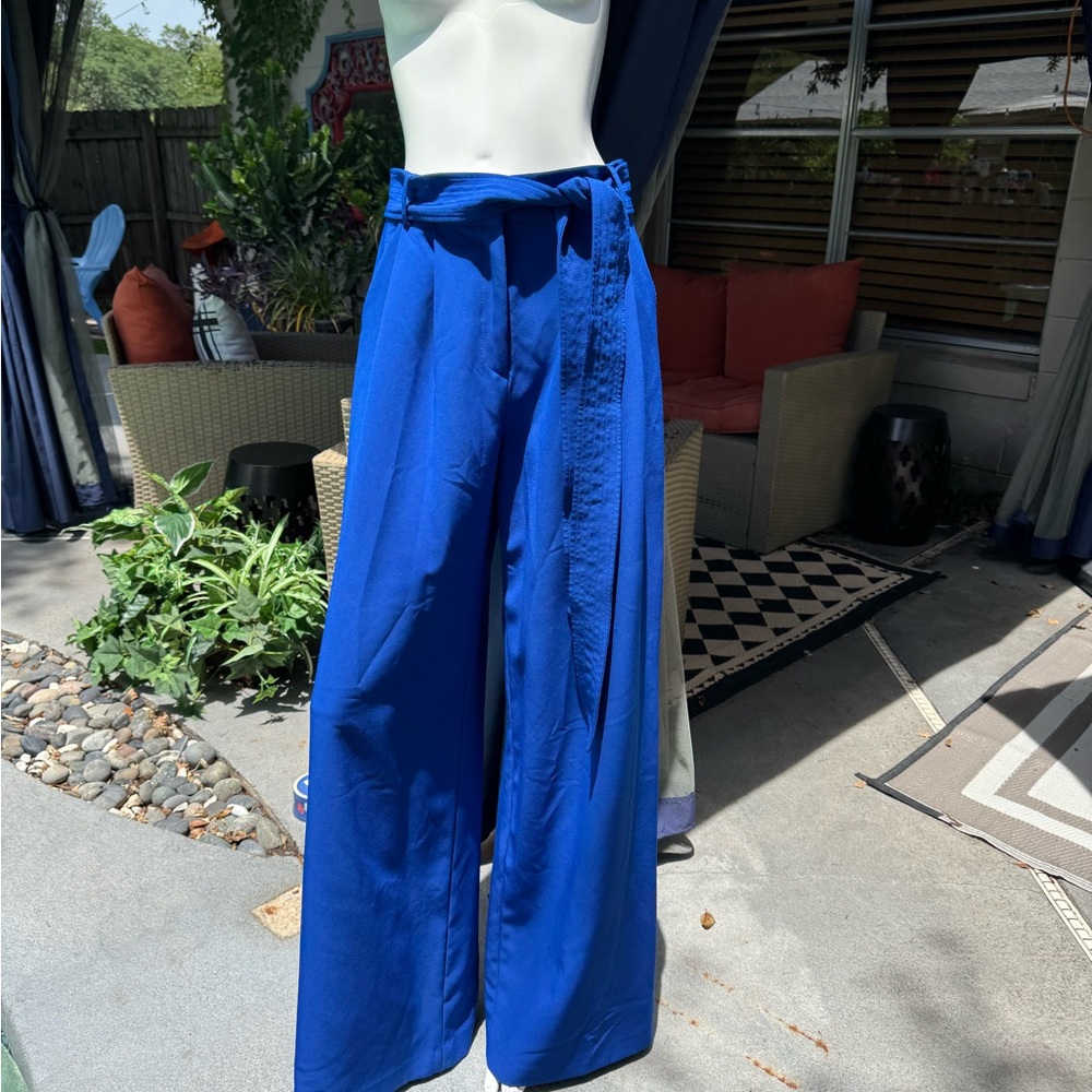 Milly Wide Leg Belted Pants in Royal Blue